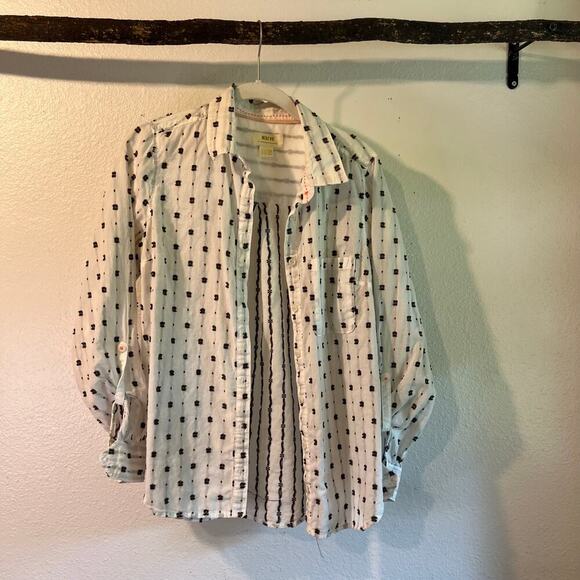 Maeve X Anthropologie White Embroidered Button Front Lightweight Shirt Size 10 - Picture 2 of 15